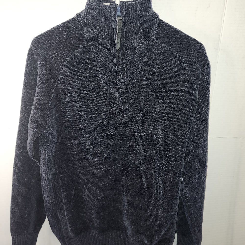 Blue Zip Up Sweater with High Collar and Raglan Seams A012
